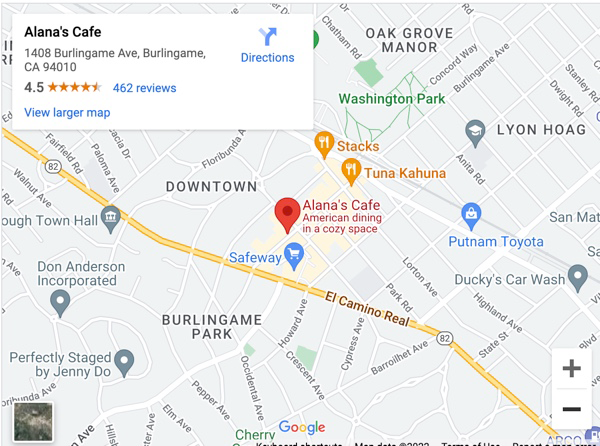 google map of Alana's cafe location